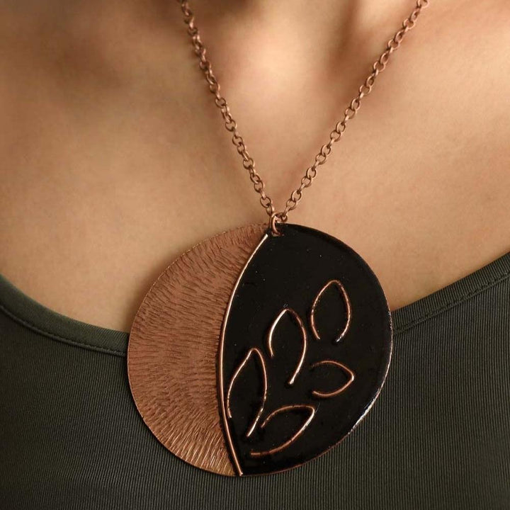 Phyllo Copper Enamel Pendant Necklace | Hand-crafted | Black