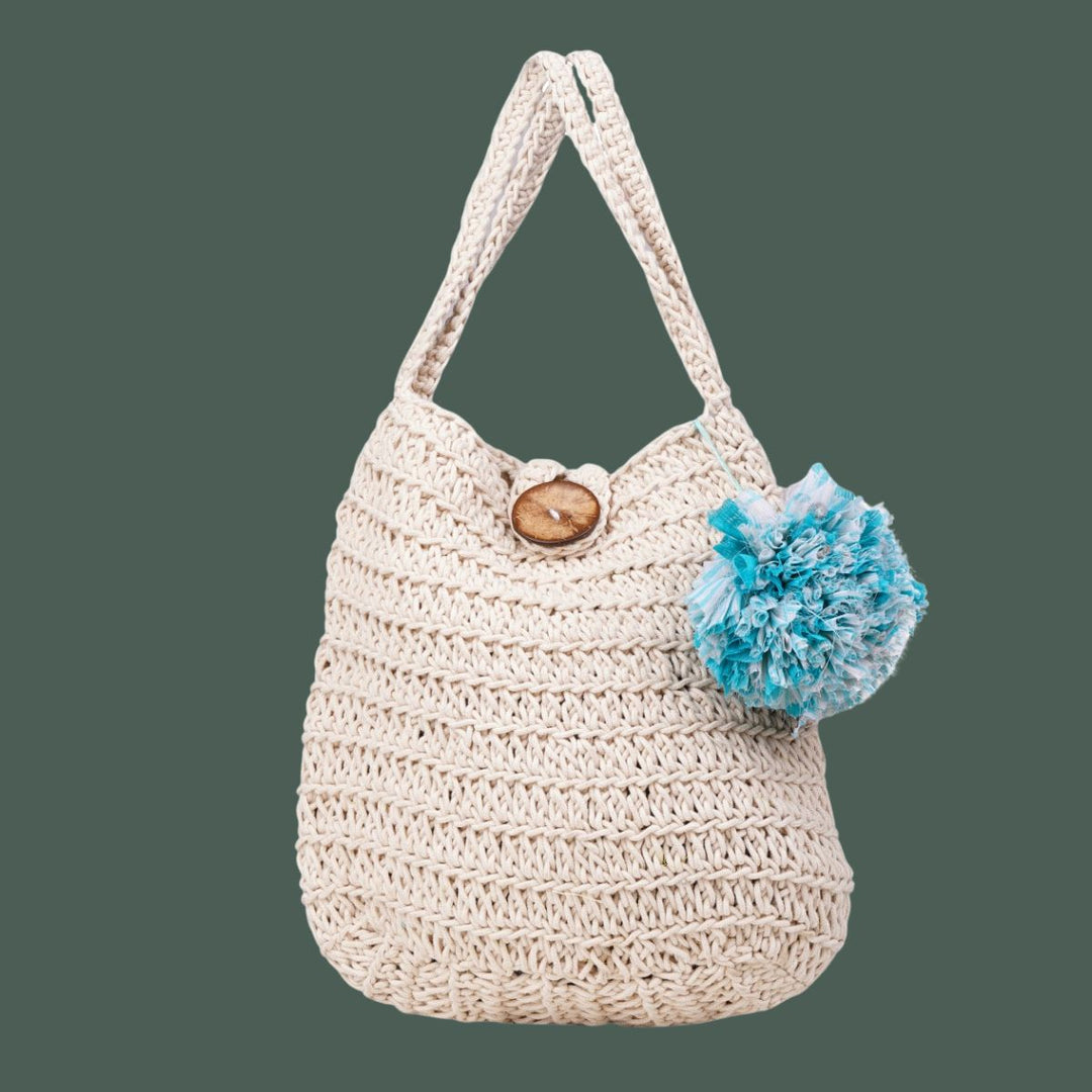 Mini Quad Hand Bag  | Hand-Crochet | Cotton Yarn | Off-White