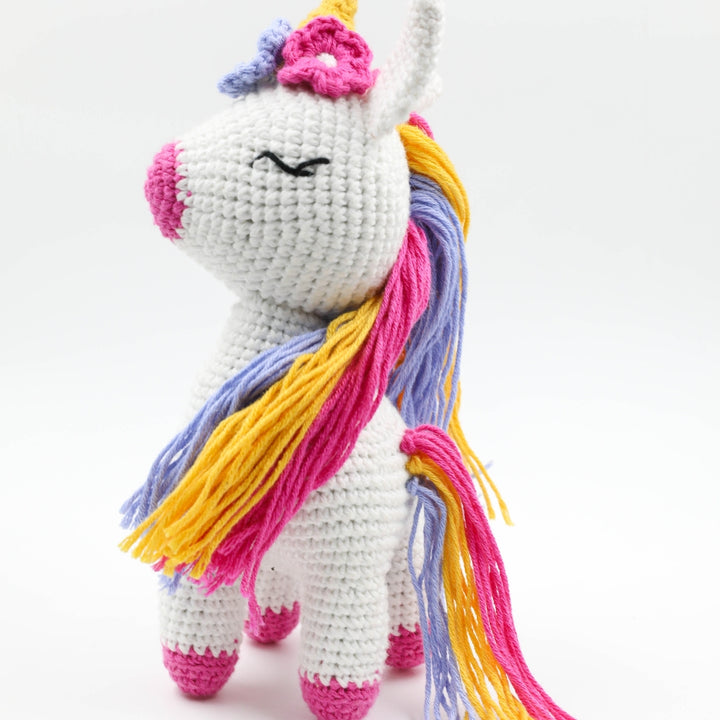 Cute Unicorn Soft Toy for Babies | Hand Made of Crochet | Kids Safe | White