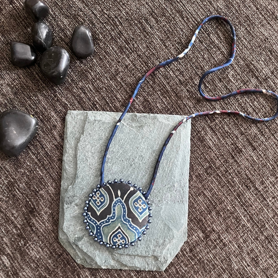 Black And Indigo Necklace | Ajrakh Block Print | Artistic And Ethnic Jewelry