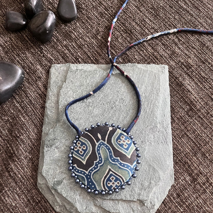 Black And Indigo Necklace | Ajrakh Block Print | Artistic And Ethnic Jewelry