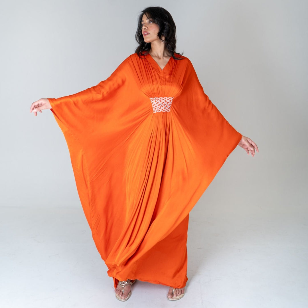 Orange-Pink Braided Long Kaftan | Modal | Sustainable Timeless elegance