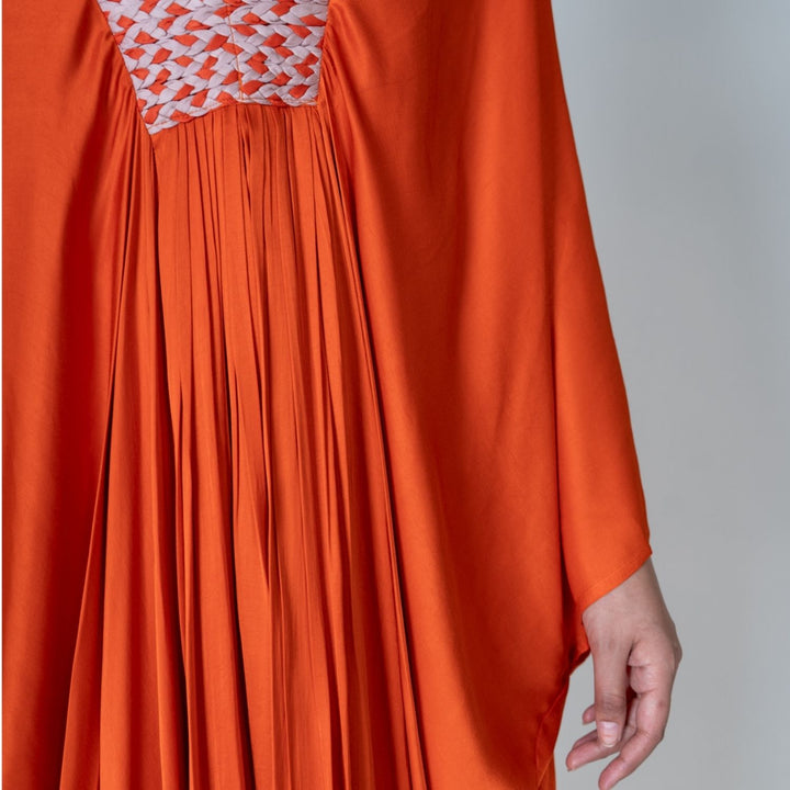 Orange-Pink Braided Long Kaftan | Modal | Sustainable Timeless elegance