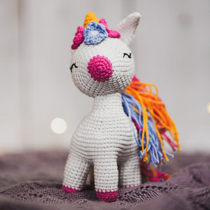 Cute Unicorn Soft Toy for Babies | Hand Made of Crochet | Kids Safe | White