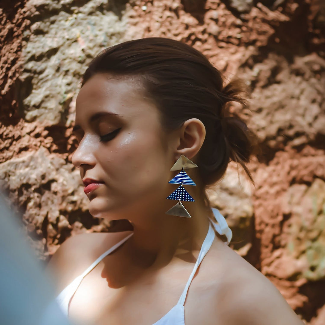 Contrasting Triangle Earrings | Silver Jewellery | Hand Painted Earrings | Unique