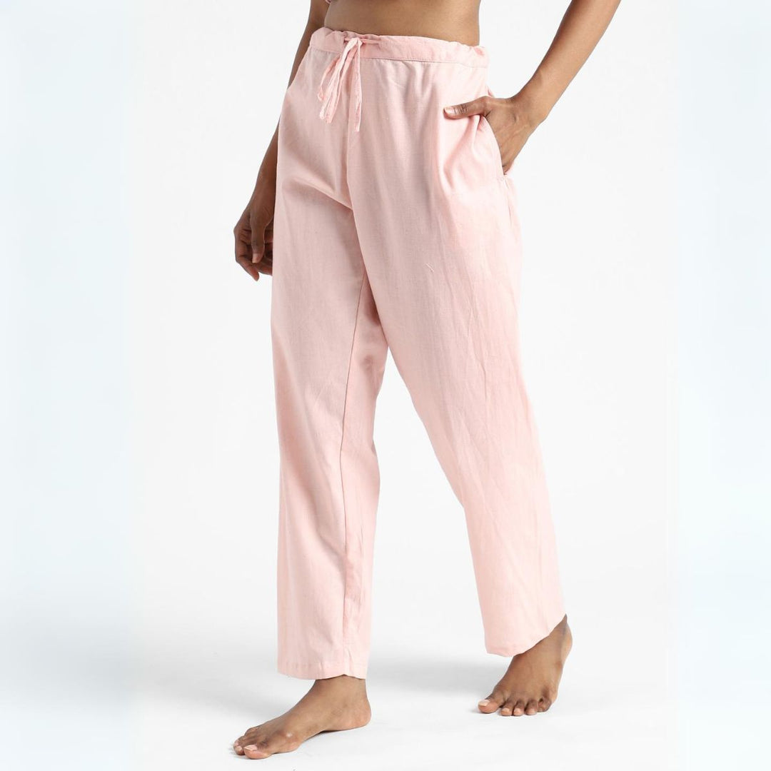 Womens Cotton Pants | Organic | Naturally Dyed | Hand Woven | Pastel Pink