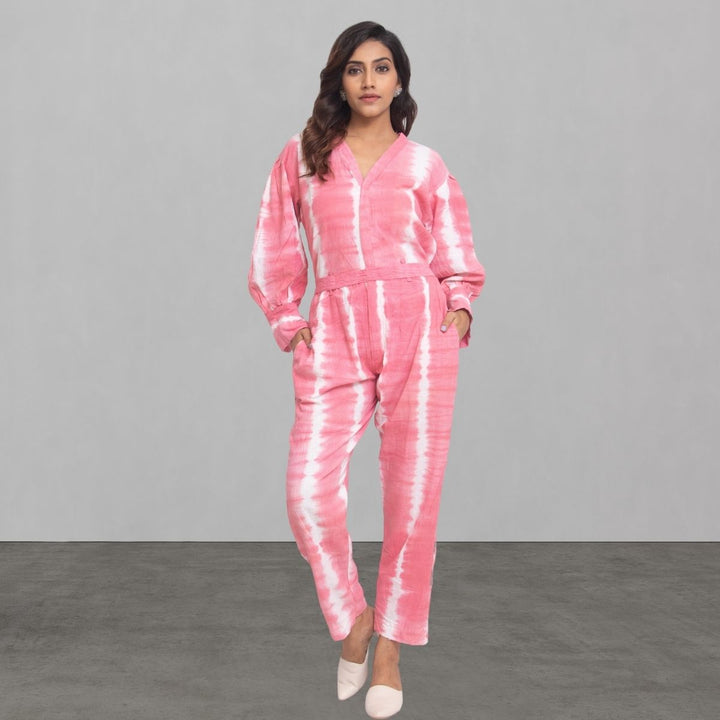 Tie Dye Jumpsuit for Women | Feminine Pink with Smart Construct | Craft Rich 