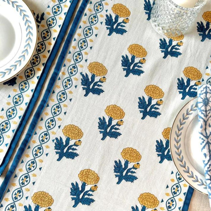 dining-table-runner-teal-blue-mustard-floral-print-cotton-12x72-inches