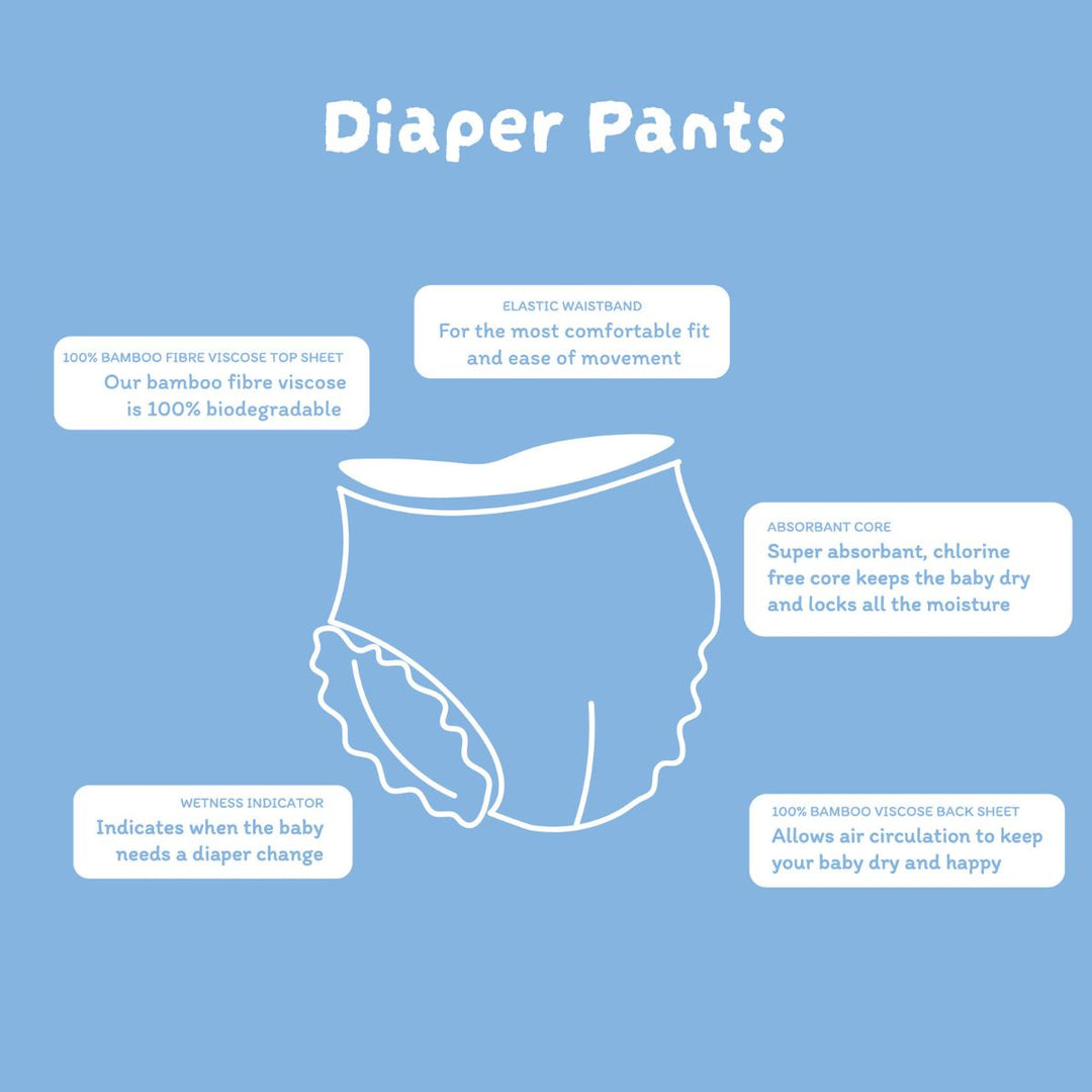 Eco-Friendly Bamboo Diapers | Medium Size / 6 - 11 KG | Pant Style | Pack Of 20