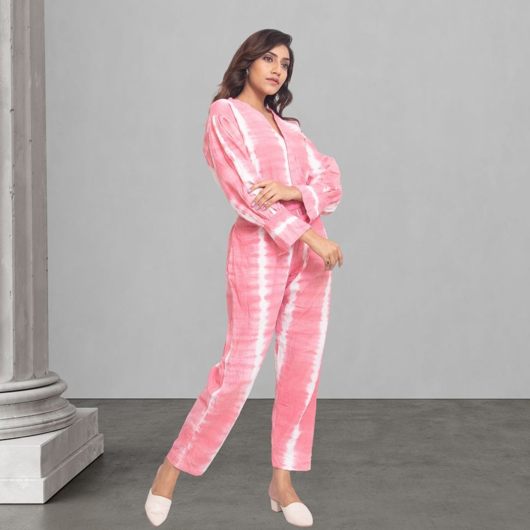 Tie Dye Jumpsuit for Women | Feminine Pink with Smart Construct | Craft Rich 