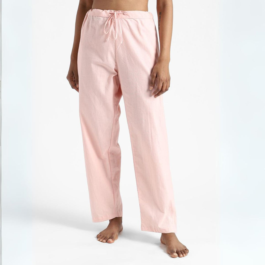 Womens Cotton Pants | Organic | Naturally Dyed | Hand Woven | Pastel Pink