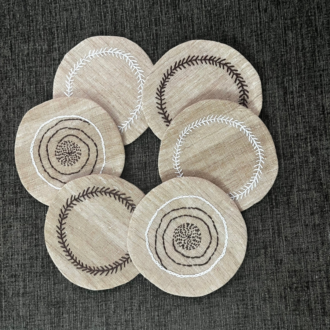 Beige Jute Tea Coasters | Hand-Embroidered Elegance | Set of 6