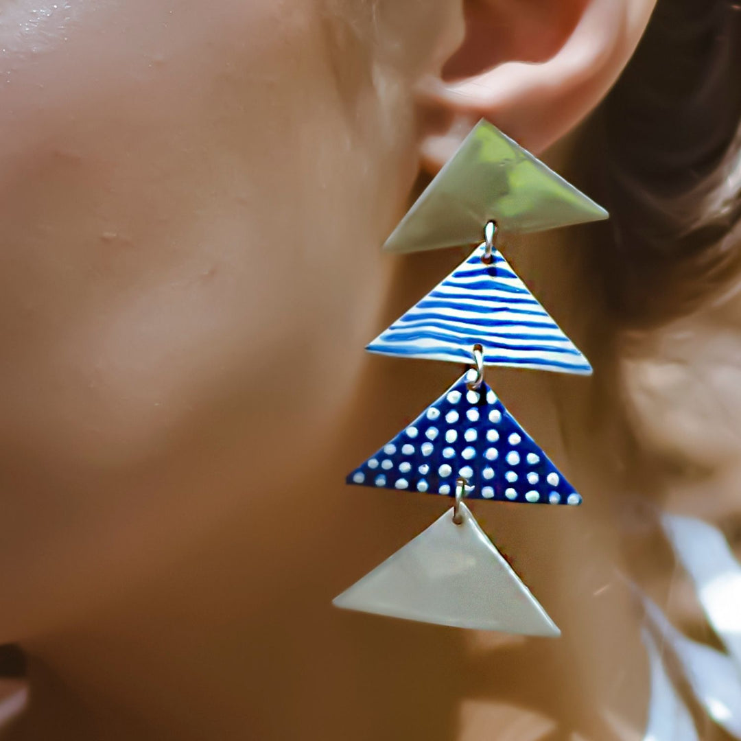 Contrasting Triangle Earrings | Silver Jewellery | Hand Painted Earrings | Unique