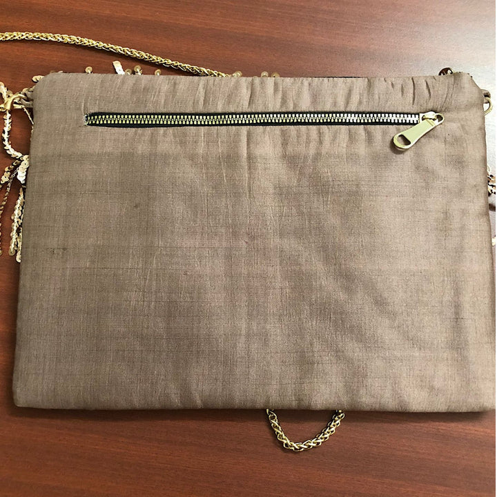 Taupe Silk Clutch / Sling Bag | Subtle Glitz with Functional Elegance