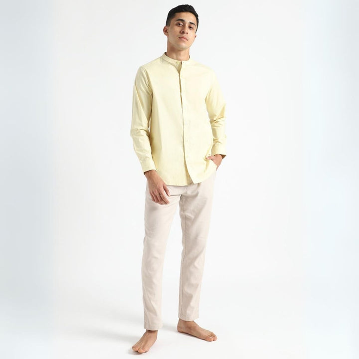 Naturally Dyed Mens Round Neck Shirt | Organic Cotton | Lemon Yellow