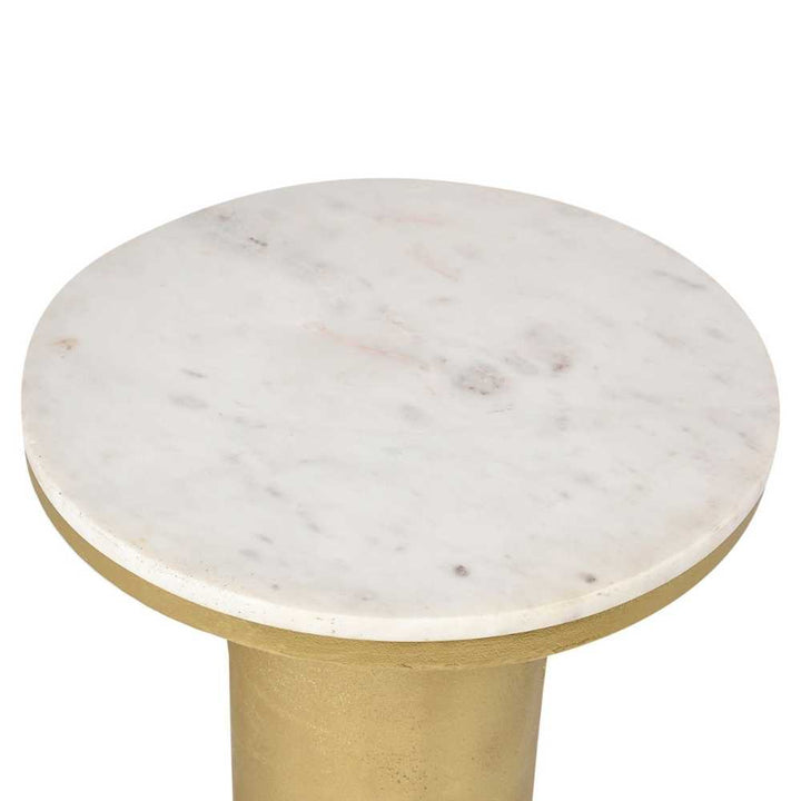 Marble Top Side Table In Round | Minimalistic Design | Modern Accent Table | Gold Finish | 17 Inches Tall