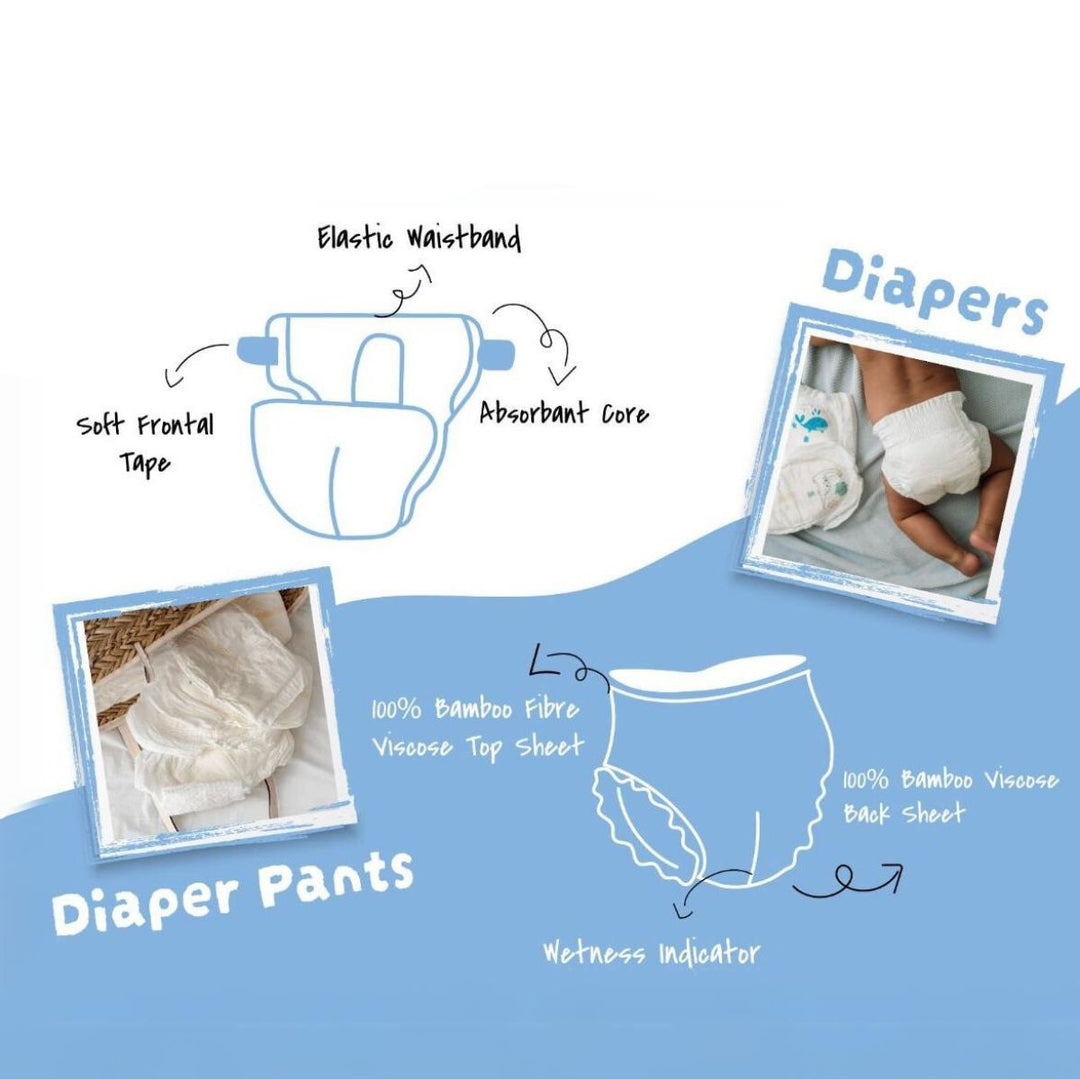 Eco-Friendly Bamboo Diapers | Extra Large Size / 12 - 17 KG | Pant Style | Pack Of 20