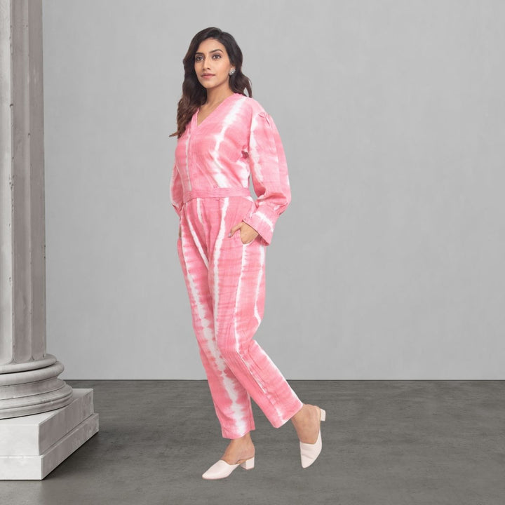 Tie Dye Jumpsuit for Women | Feminine Pink with Smart Construct | Craft Rich 