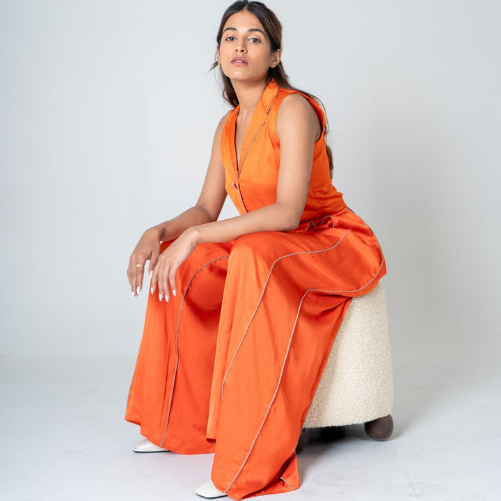 Orange Sleeveless Waistcoat Co-ord Set | Bemberg Modal | Sustainable