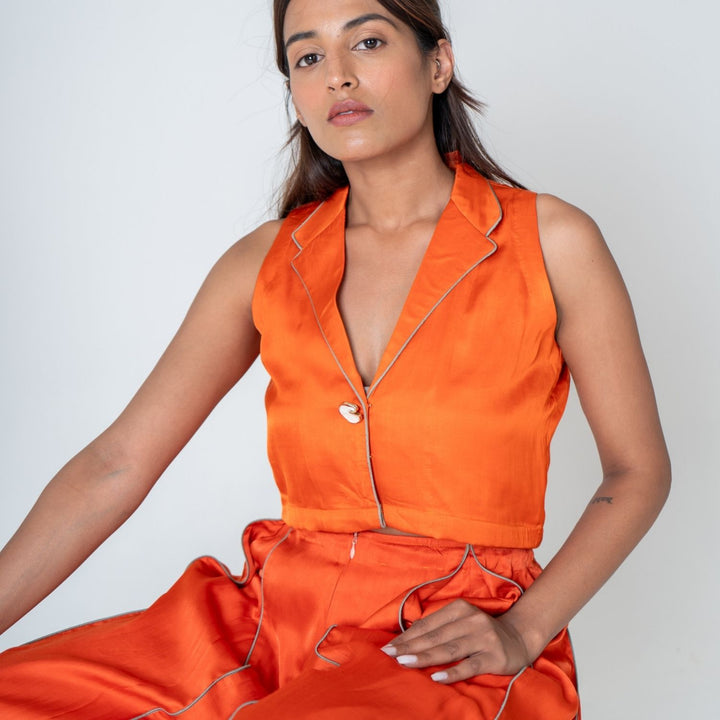 Orange Sleeveless Waistcoat Co-ord Set | Bemberg Modal | Sustainable