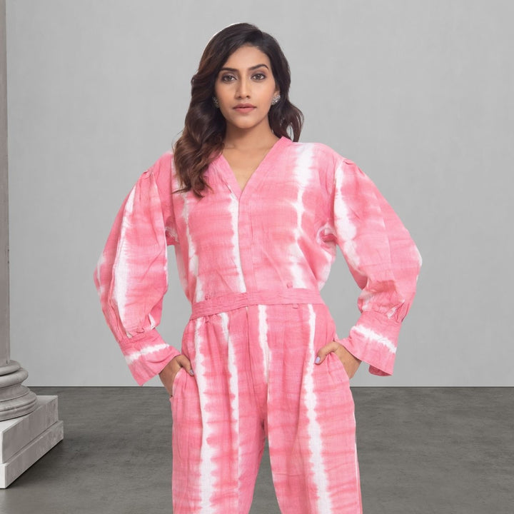 Tie Dye Jumpsuit for Women | Feminine Pink with Smart Construct | Craft Rich 