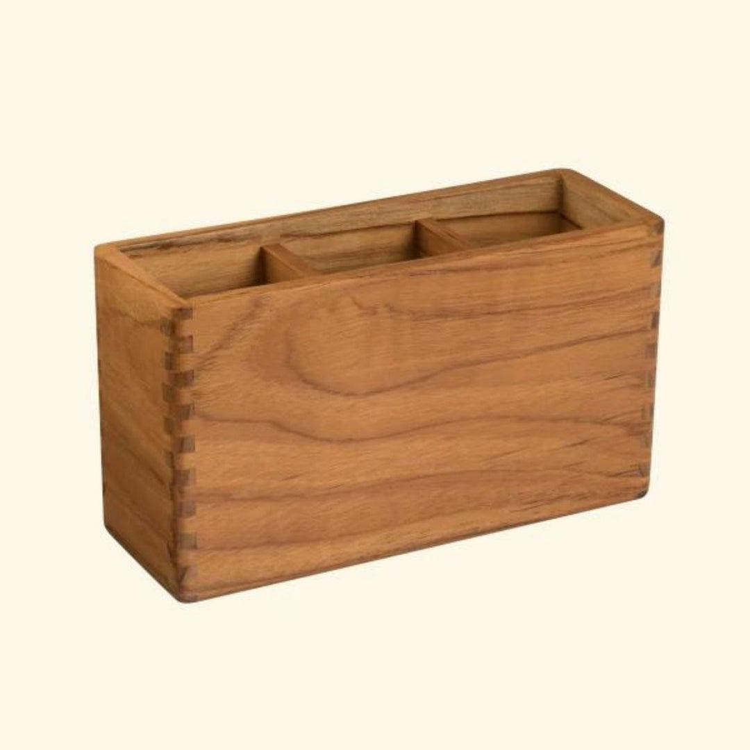 Cresta Cutlery Caddy | Premium Teak Wood | Hand-Crafted | 8 Inch