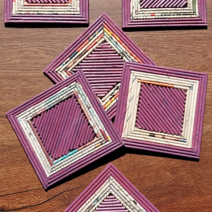 Lavender Square Coasters | Up-cycled & Paper Coiled Crafting | Durable | Set of 6