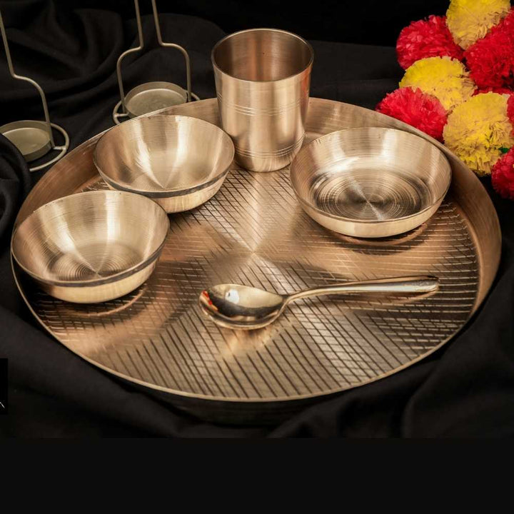 Sustainable & Hand-Crafted Kansa Dinner Set | 12" Thali In Set Of 6