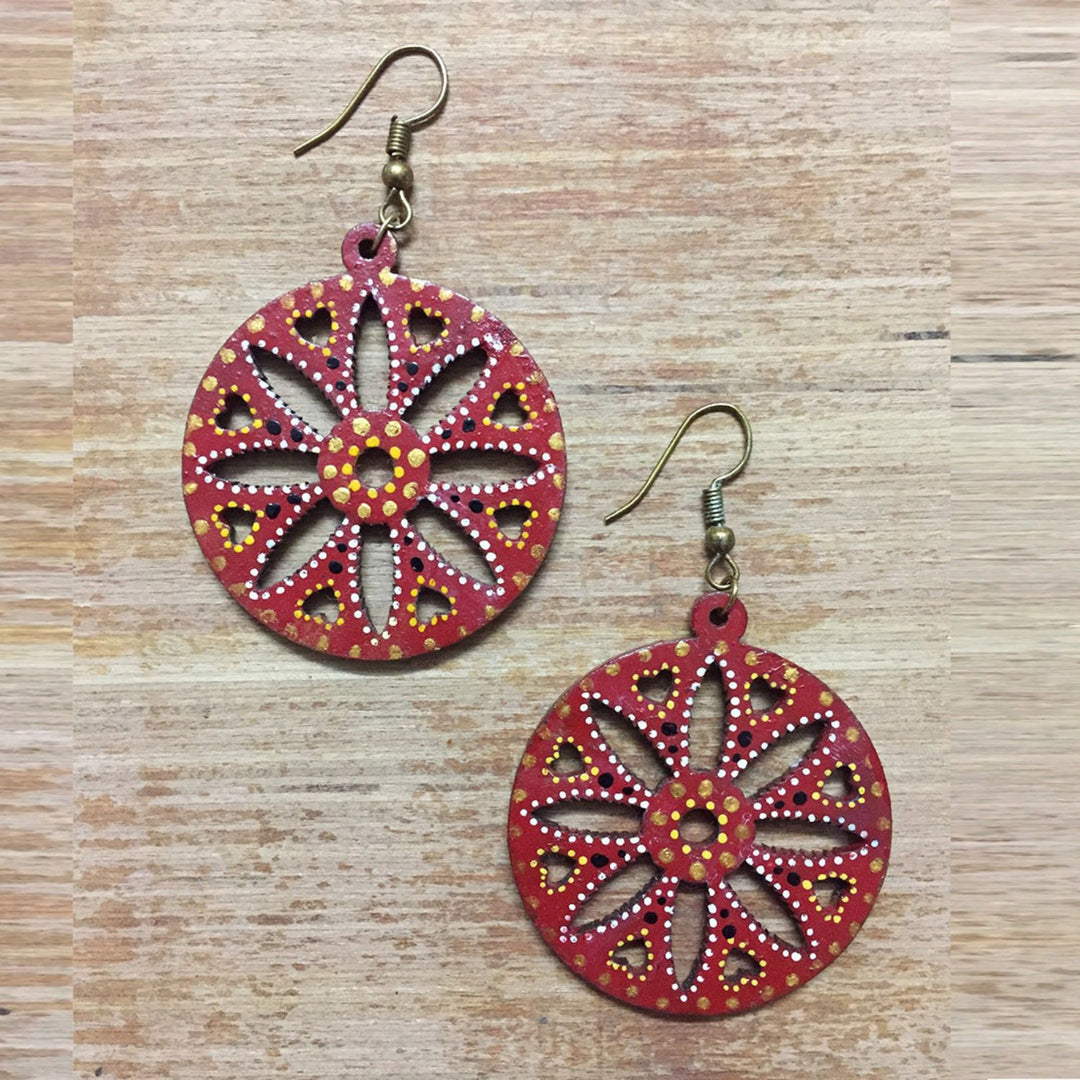 Red Tikuli Art Drop Earrings | Artistic | Unique Ethnic Jewelry | Everyday Wear