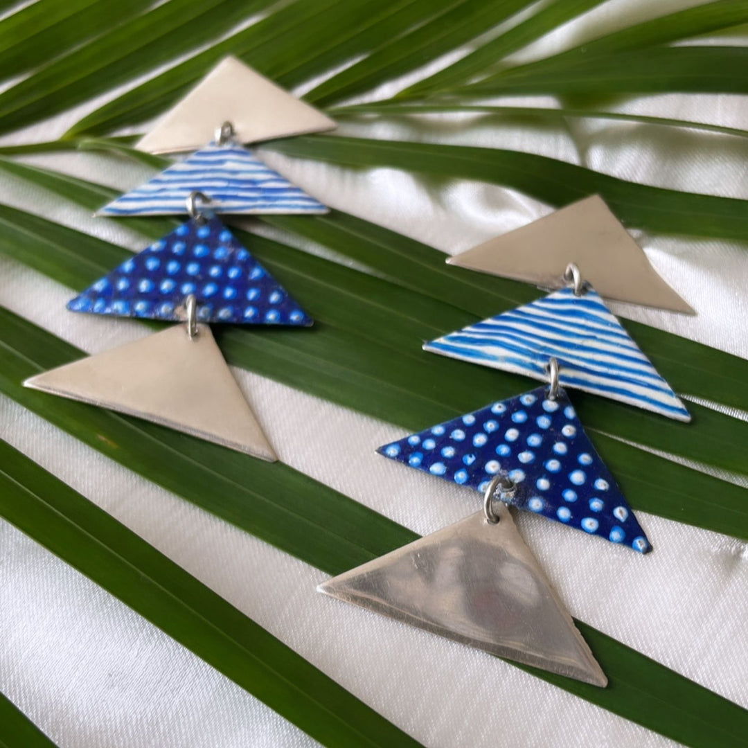 Contrasting Triangle Earrings | Silver Jewellery | Hand Painted Earrings | Unique