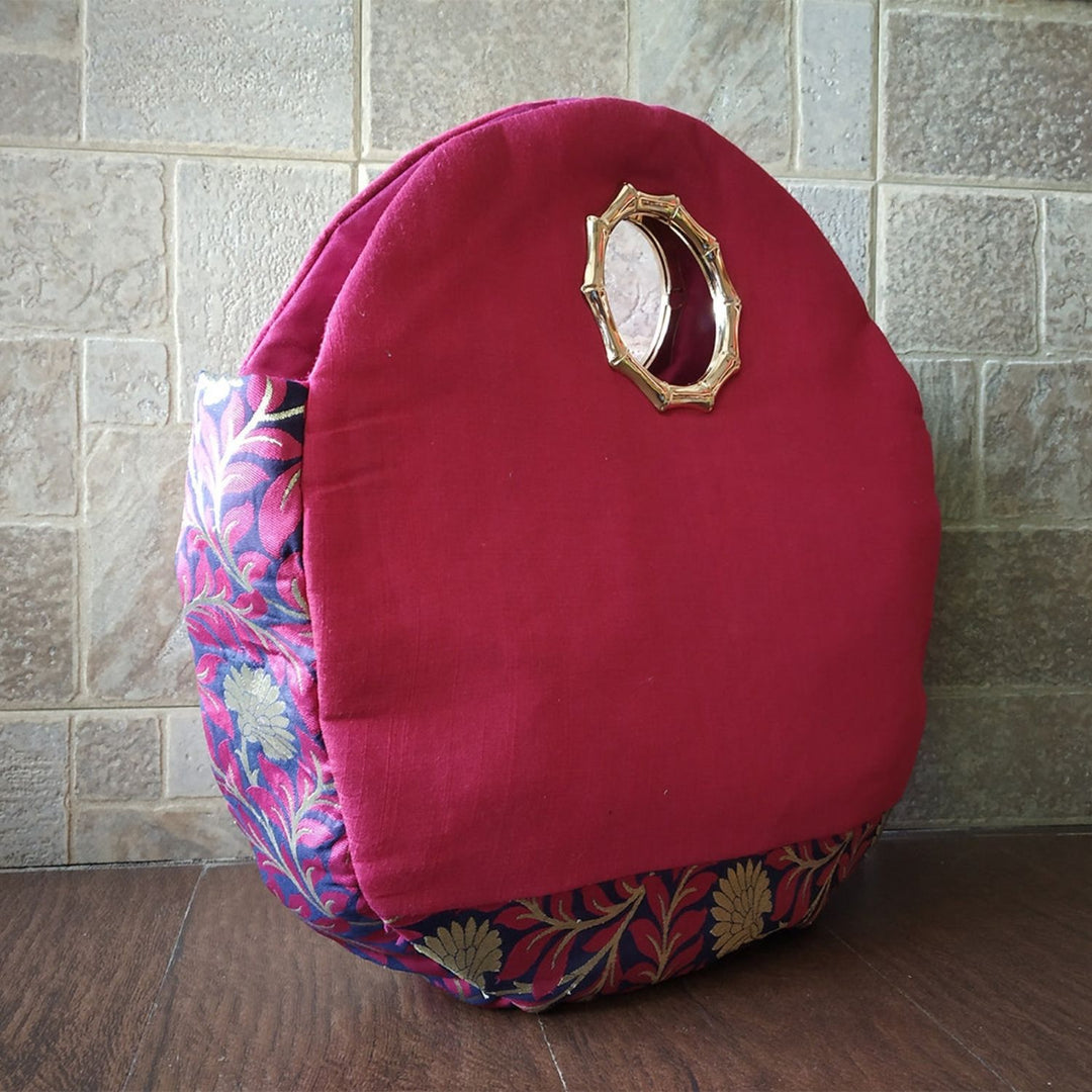 Magenta Round Silk & Banarasi Bag | For Festive Elegance