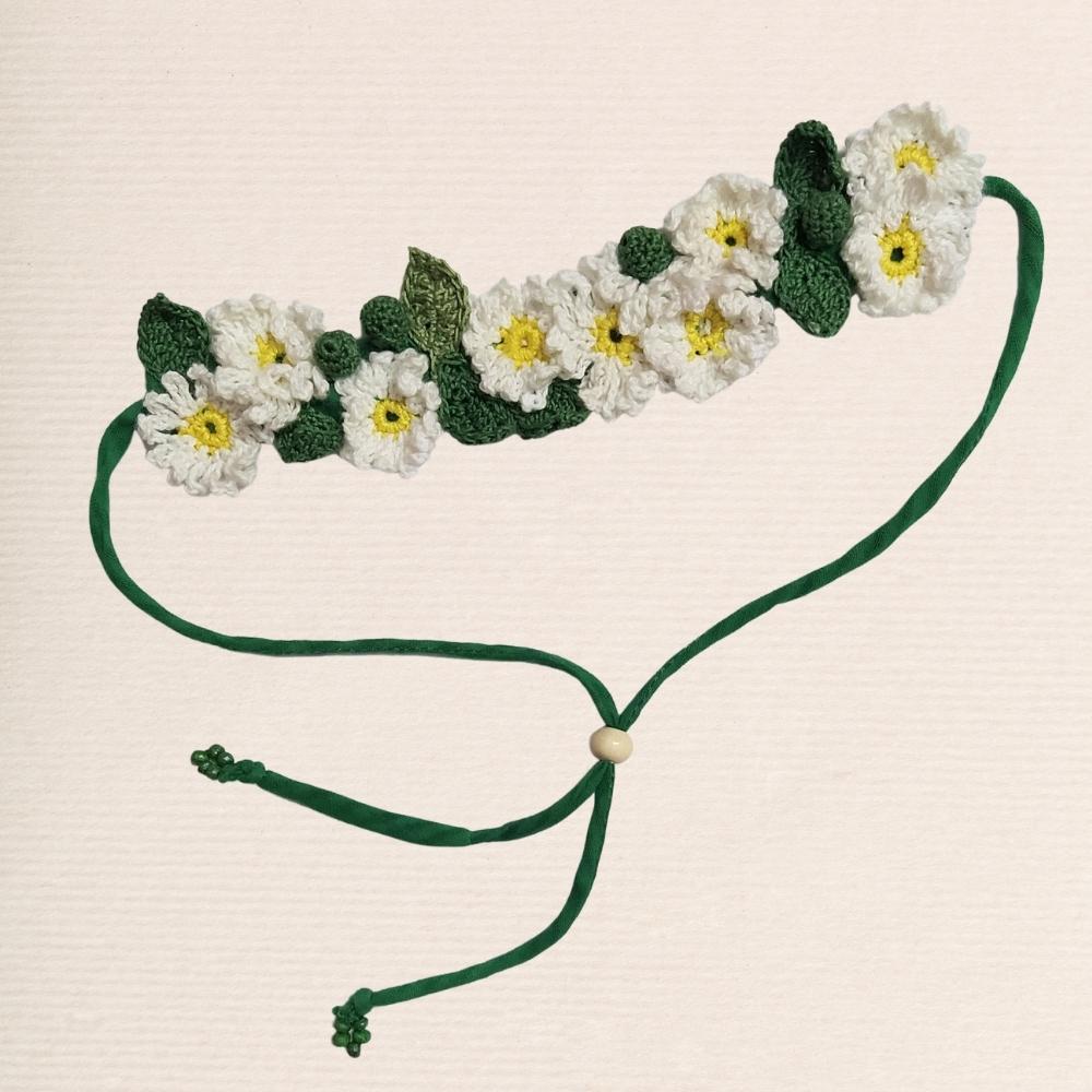 Daisy Crochet Hair String | Hand-crafted  | Cotton | White and Green