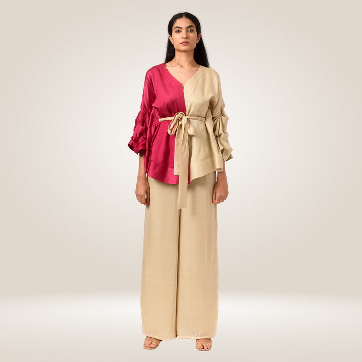 Ecru and Berry Colour Block Cape | Bemberg Modal Silk | Sustainable