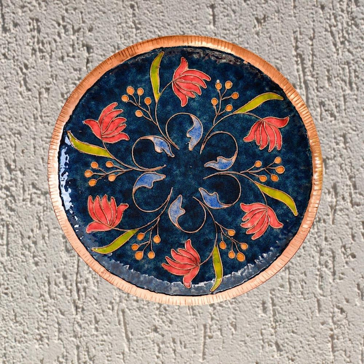 Swirling Lotus Decorative Wall Plate | Copper Ware | Hand-crafted | Blue