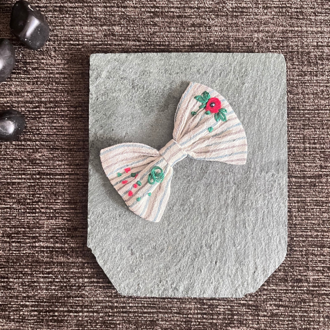 Floral Bow Hair Clip For Girls | Embroidered | Kala Cotton | Comfortable | Delicate