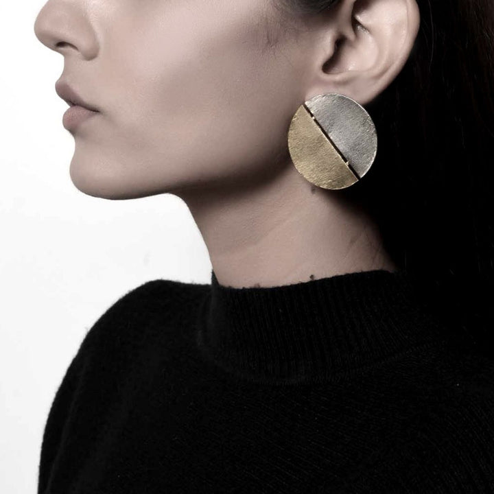 Dual Finish Brass Earrings For Women | Gold & Silver | Smart Simple Design 