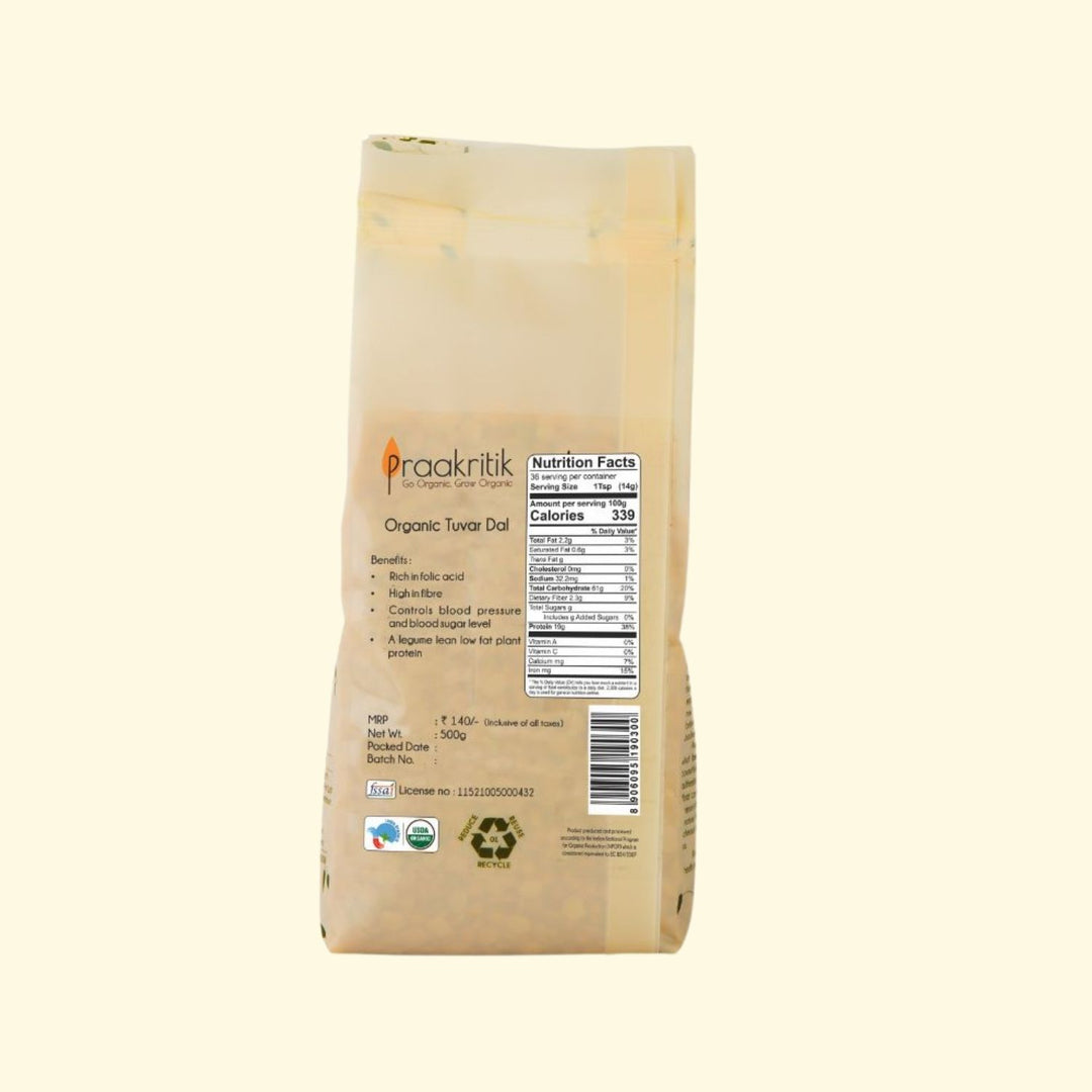 Organic Tuvar Dal (Yellow Dal) | Split & De-husked | Rich In Proteins | 500 GM