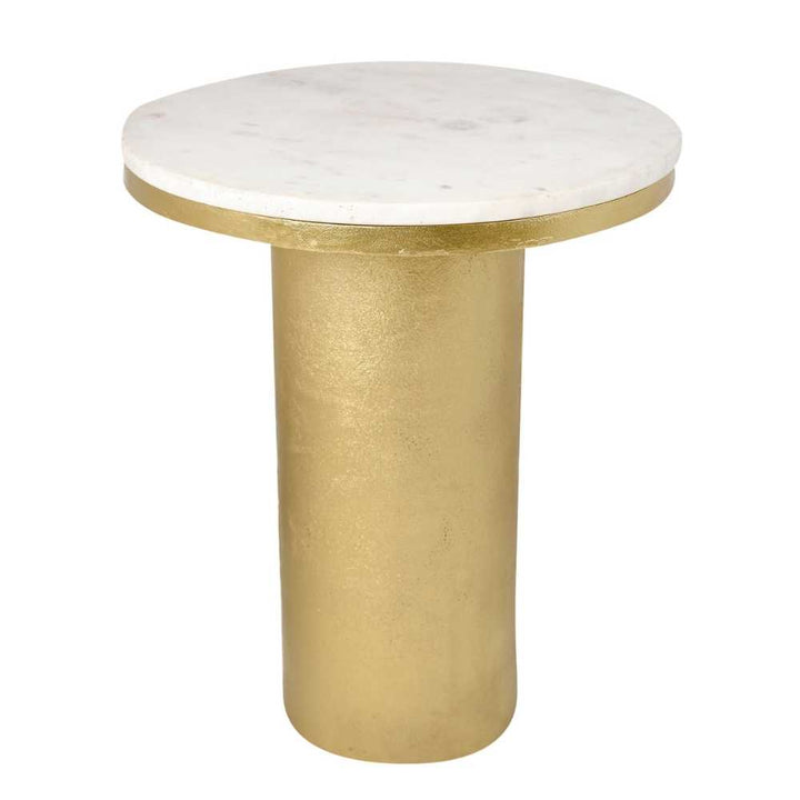 Marble Top Side Table In Round | Minimalistic Design | Modern Accent Table | Gold Finish | 17 Inches Tall