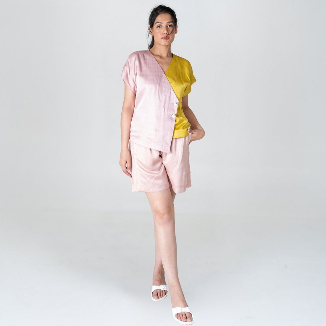 Pink-Yellow Short Co-ord Set | Bemberg Modal | Sustainably Chic