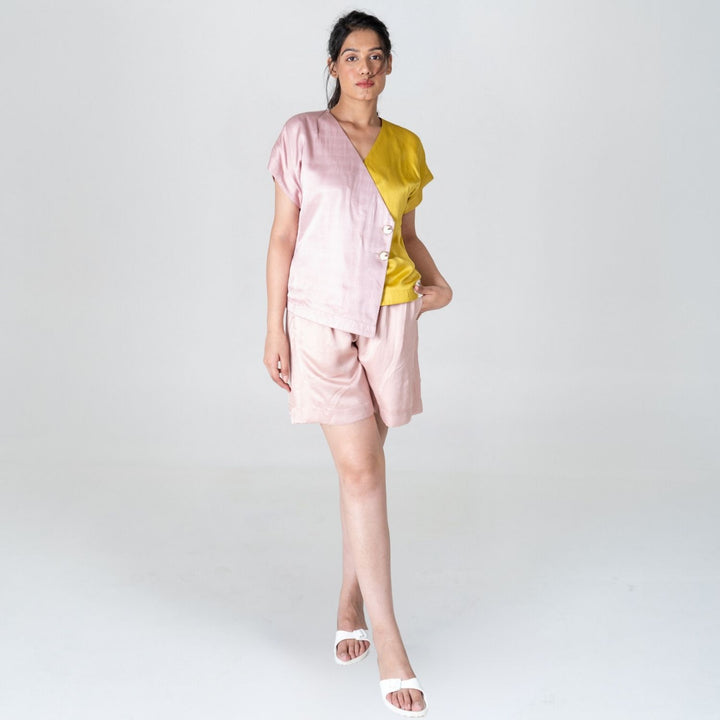 Pink-Yellow Short Co-ord Set | Bemberg Modal | Effortless Match