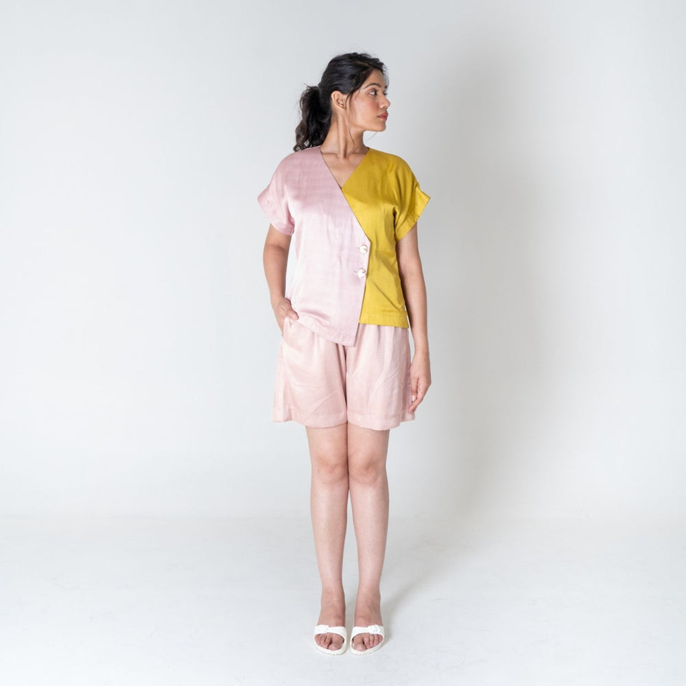 Pink-Yellow Short Co-ord Set | Bemberg Modal | Sustainably Chic