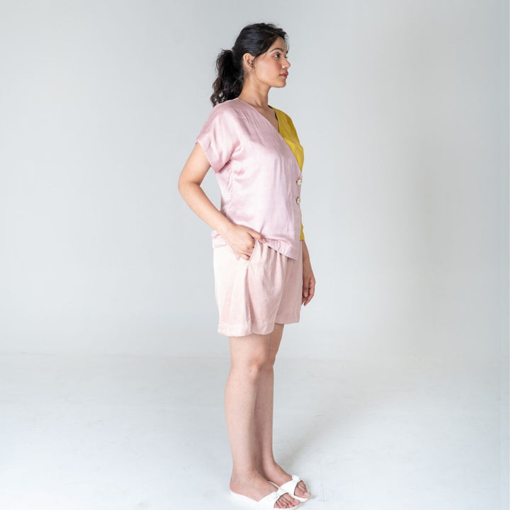 Pink-Yellow Short Co-ord Set | Bemberg Modal | Effortless Match