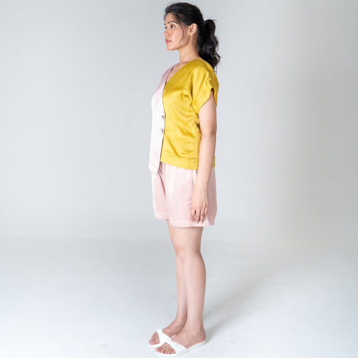 Pink-Yellow Short Co-ord Set | Bemberg Modal | Effortless Match