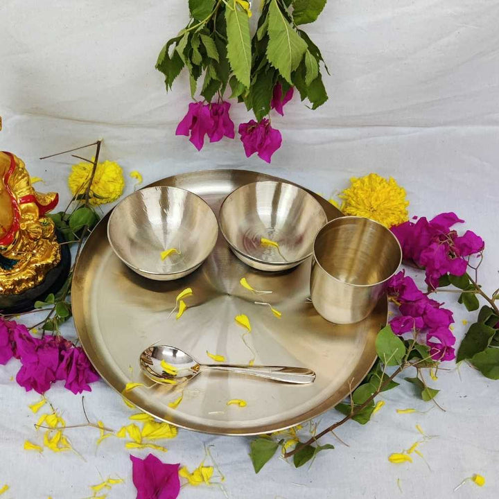 Kansa Fine Polished Dinner Set | Hand-Crafted In Bronze | 11" Thali In Set Of 5