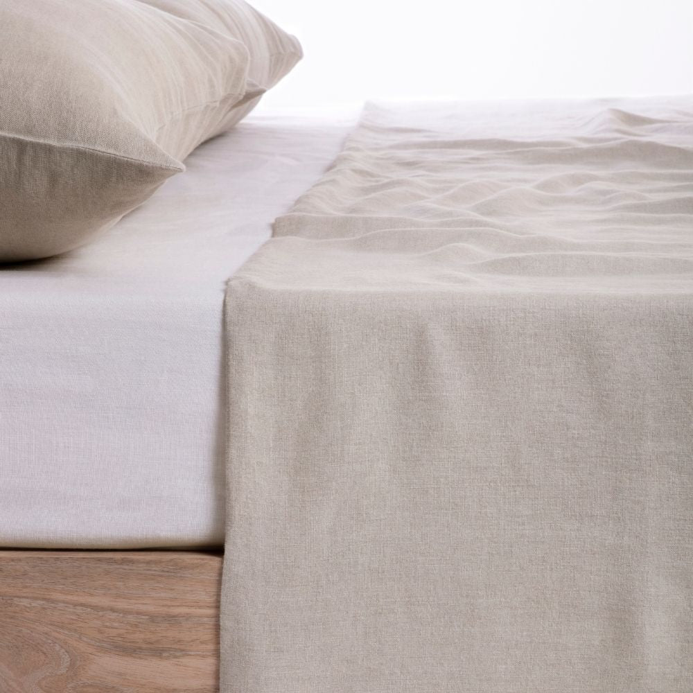 Earthy Oatmeal Linen Bed Sheet and Pillowcase Set | For Elegant Bedroom