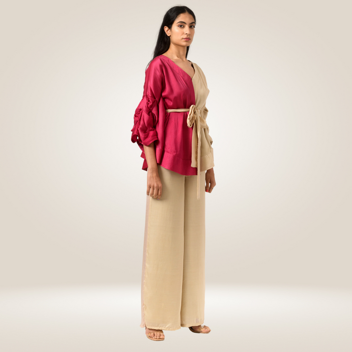 Ecru and Berry Colour Block Cape | Bemberg Modal Silk | Sustainable