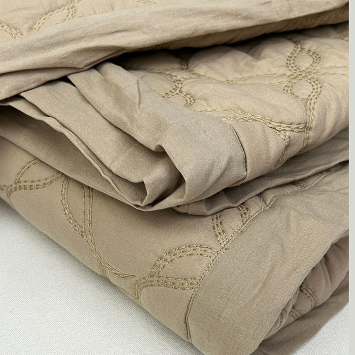 Stellate Flower Embroidered King Size Quilt | 100% Cotton | Beige