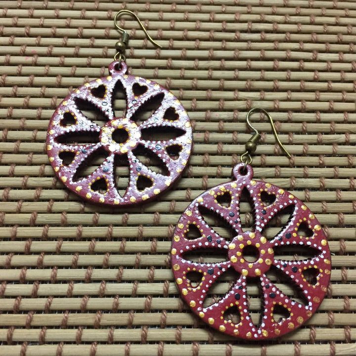 Red Tikuli Art Drop Earrings | Artistic | Unique Ethnic Jewelry | Everyday Wear