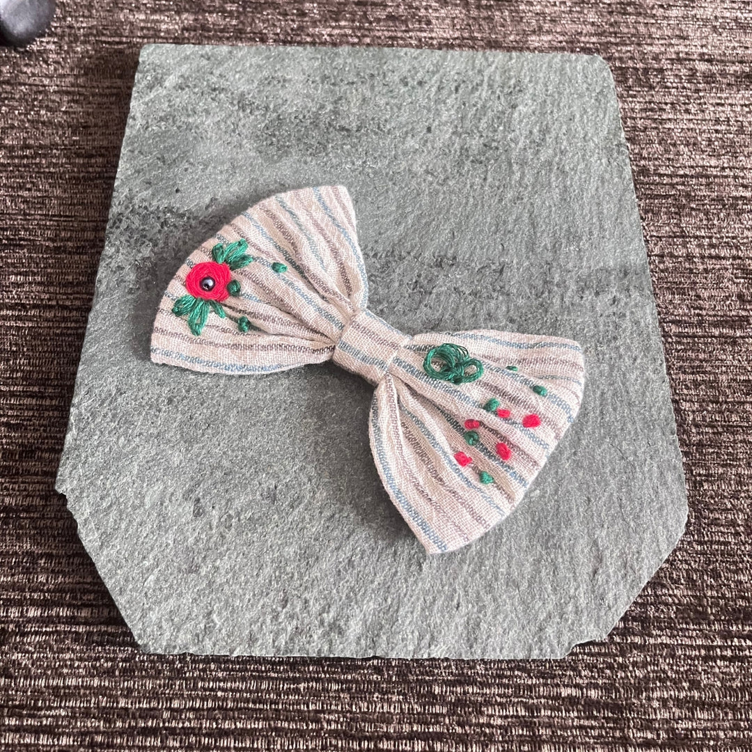 Floral Bow Hair Clip For Girls | Embroidered | Kala Cotton | Comfortable | Delicate