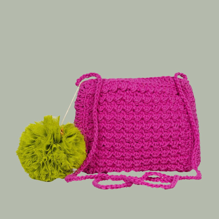 Mini CB Sling Bag | Hand-Crochet | Cotton Yarn | Fuchsia Pink